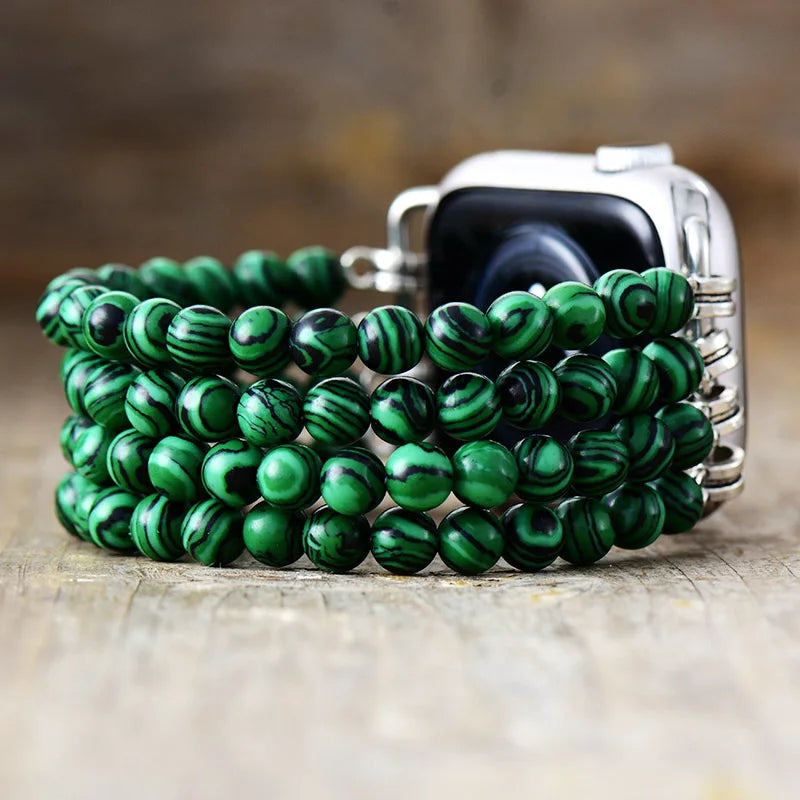 Sage — matte beaded stretch bracelet watch strap