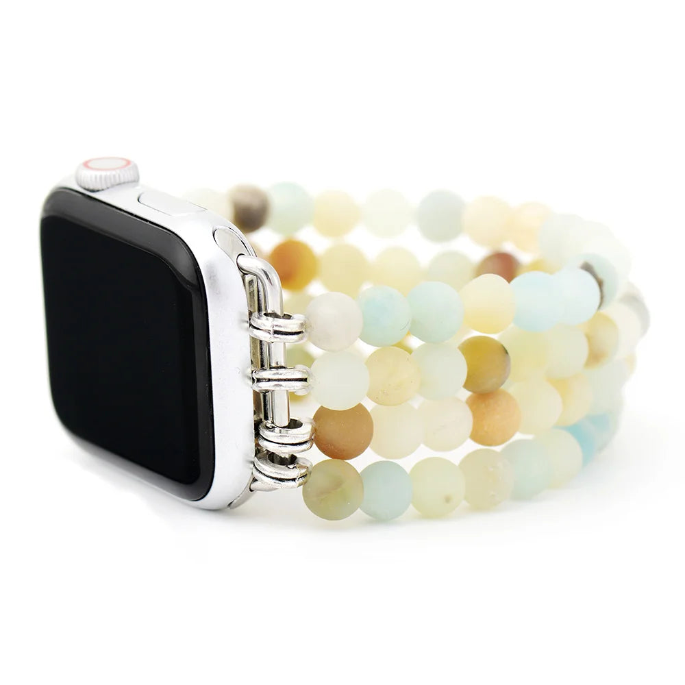 Sage — matte beaded stretch bracelet watch strap