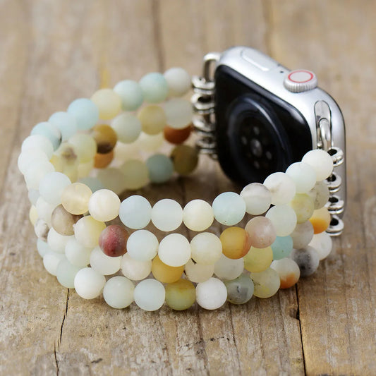 Sage — matte beaded stretch bracelet watch strap