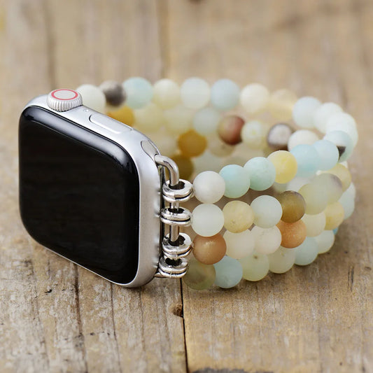 Sage — matte beaded stretch bracelet watch strap